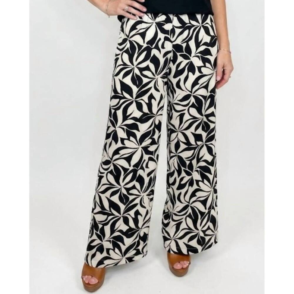NEW KYLIE PAIGE selma wide leg linen blend pant in white/back